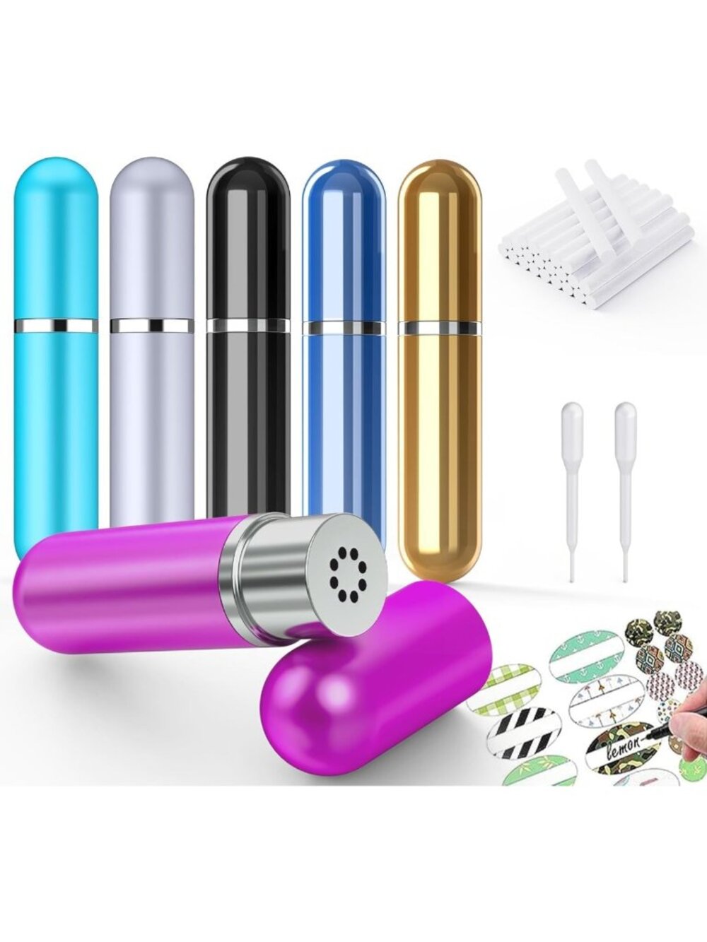 6 Pack Refillable Blank Aluminum Nasal Stick for Essential Oil Aromatherapy